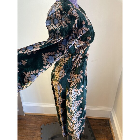 Vintage 1930s silk velvet forest green floral floor length dress gown - Picture 5 of 11